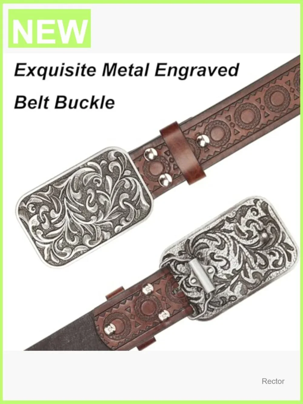Western Cowboy Embossed Leather Belt with Retro Engraved Buckle for Jeans